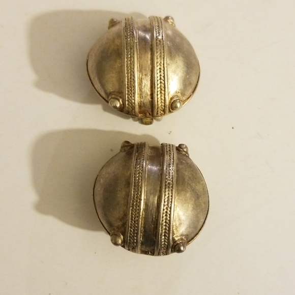 Silver Large button clip on earrings - Picture 2 of 3